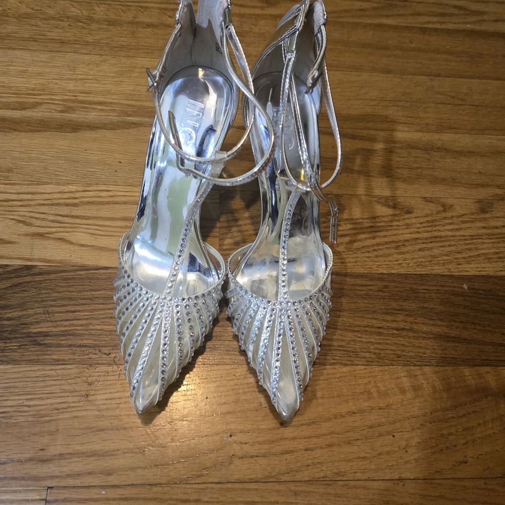 INC International Concepts Silver Strappy Heels